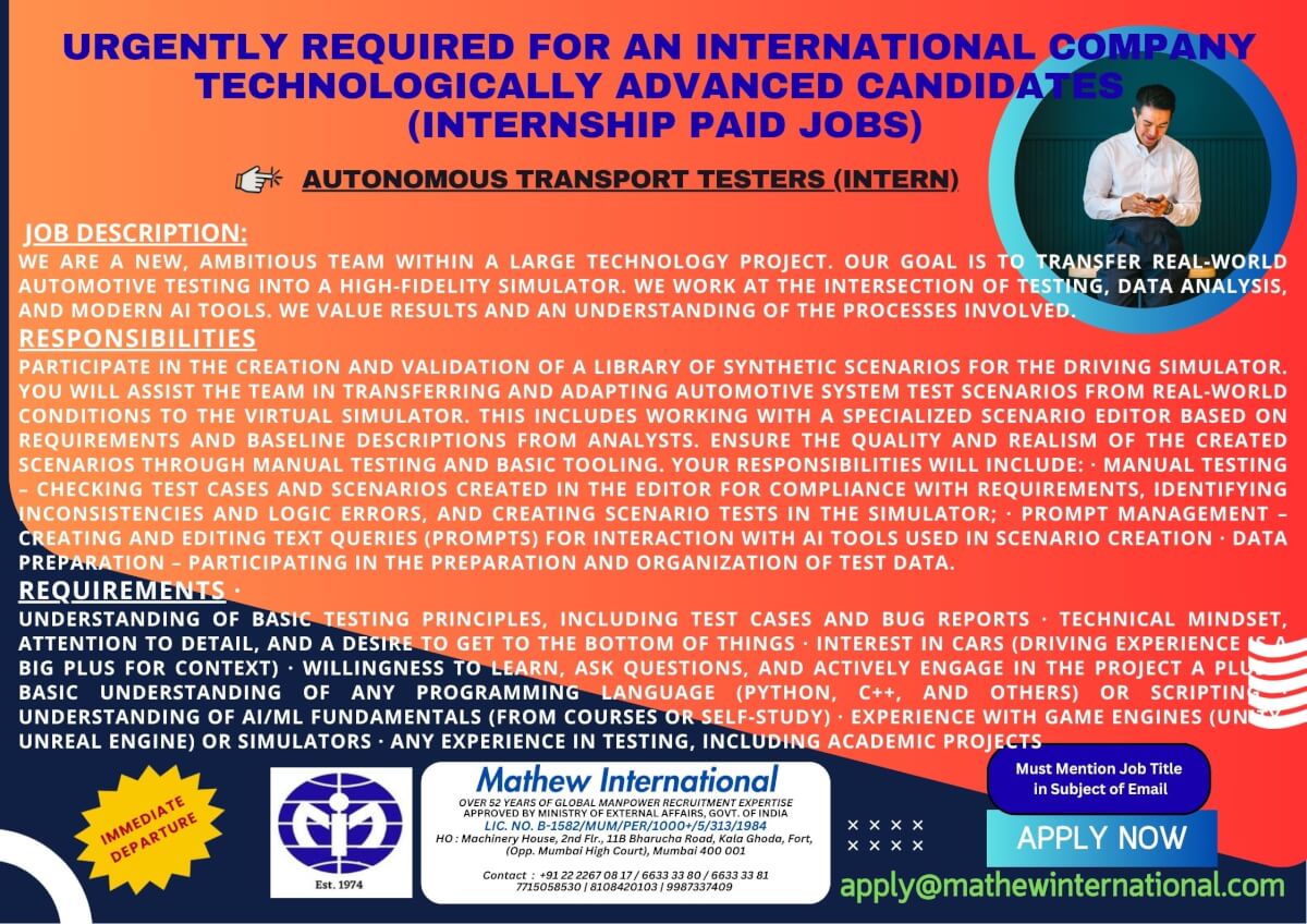 8 - URGENTLY REQUIRED FOR AN INTERNATIONAL COMPANY - TECHNOLOGICALLY ADVANCED CANDIDATES (internship paid jobs) 8 - URGENTLY REQUIRED FOR AN INTERNATIONAL COMPANY - TECHNOLOGICALLY ADVANCED CANDIDATES (internship paid jobs)