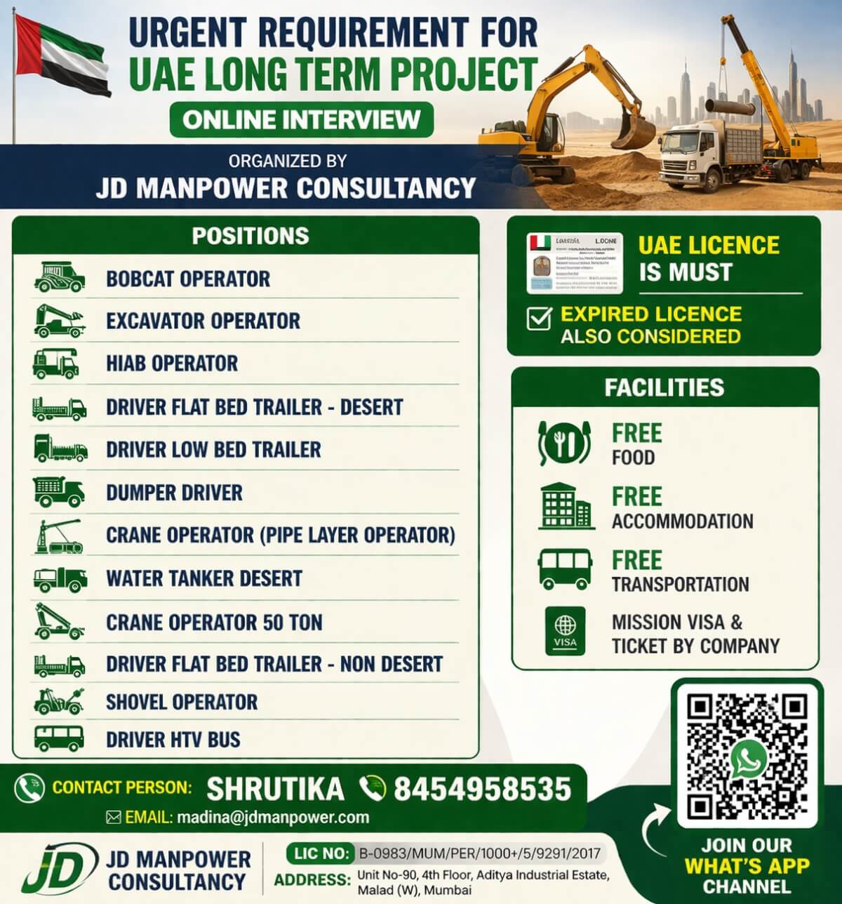 URGENT REQUIREMENT FOR UAE LONG TERM PROJECT