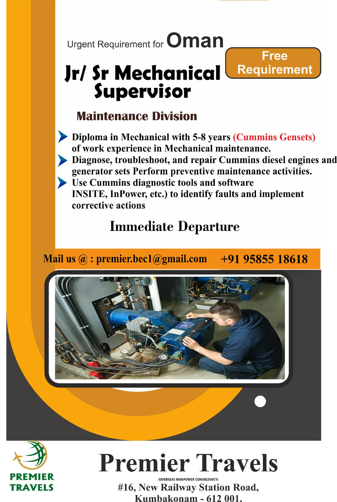 Mechanical Supervisor - (Cummins Gensets) Mechanical Supervisor - (Cummins Gensets)
