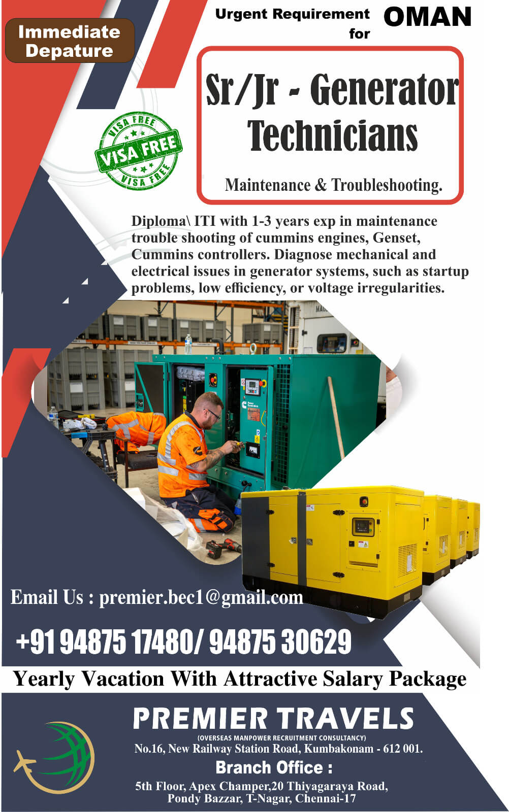 Genset Technician - (Cummins Gensets)