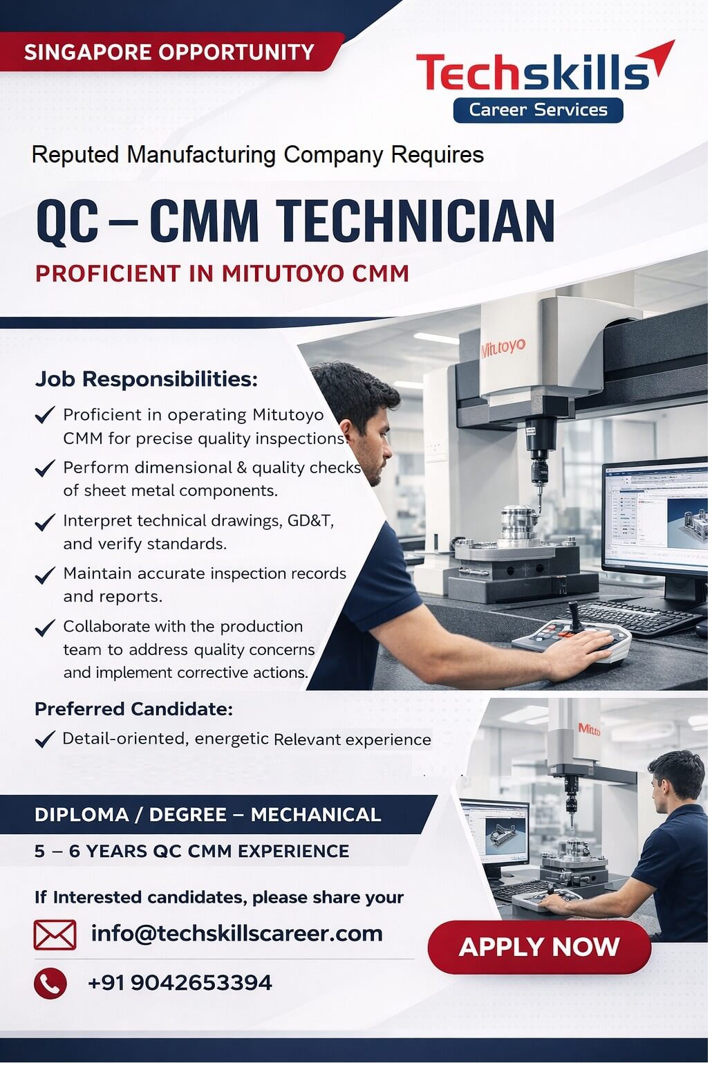 QC CMM Technician – Singapore (NTS Permit, Urgent)