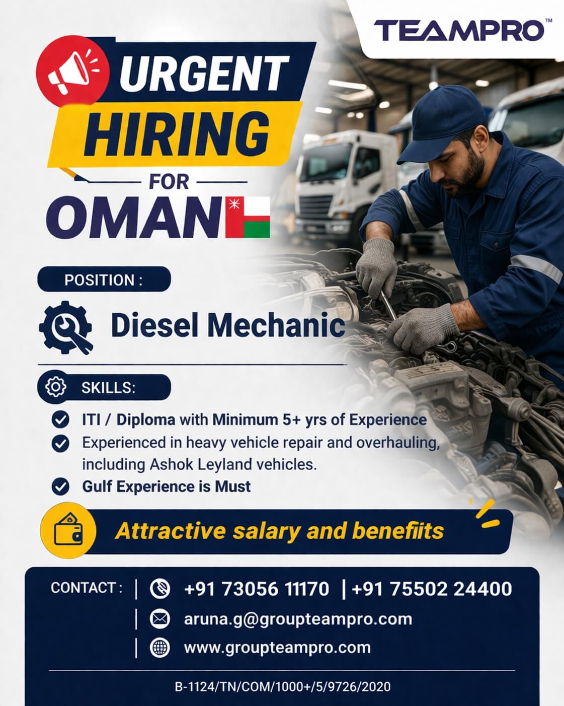 ? Urgent Hiring: Diesel Mechanic – Oman ??