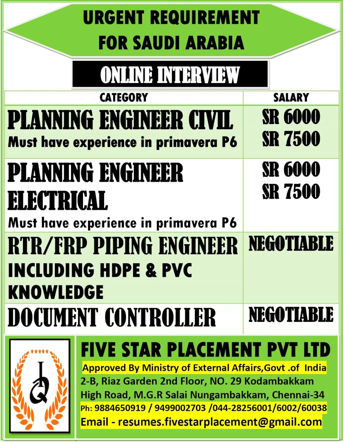 URGENT REQUIREMENT FOR SAUDI ARABIA