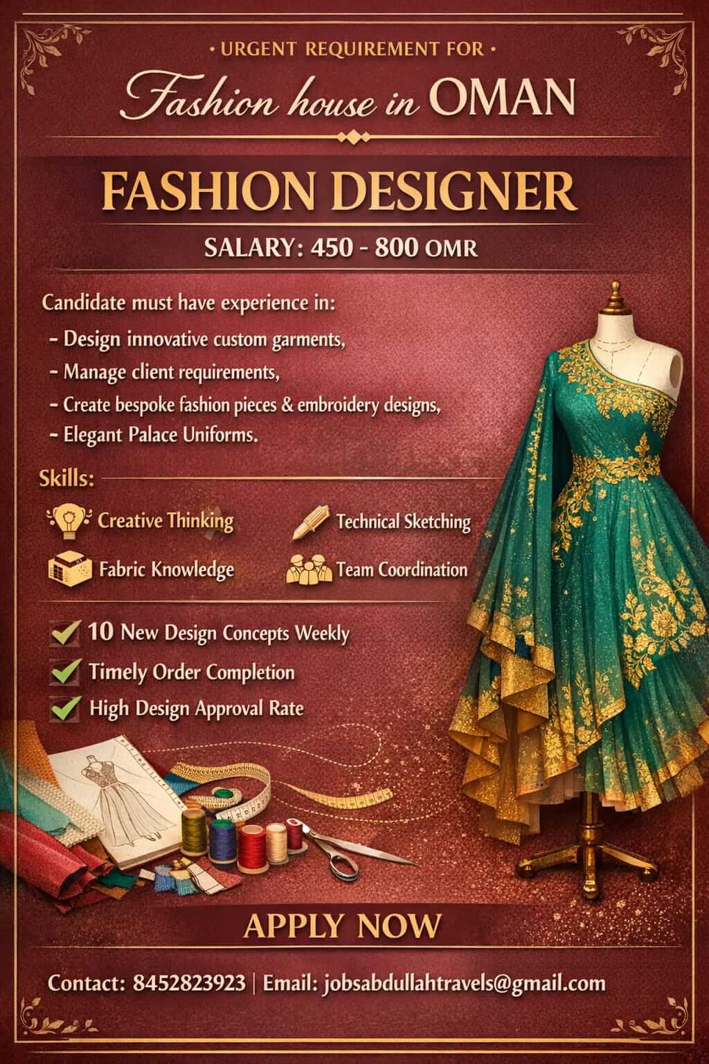 URGENT REQUIREMENT FOR. Fashion house in OMAN