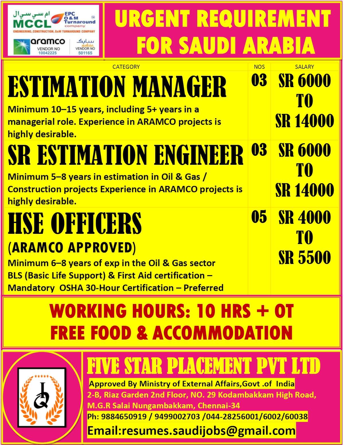 URGENT REQUIREMENT FOR SAUDI ARABIA URGENT REQUIREMENT FOR SAUDI ARABIA
