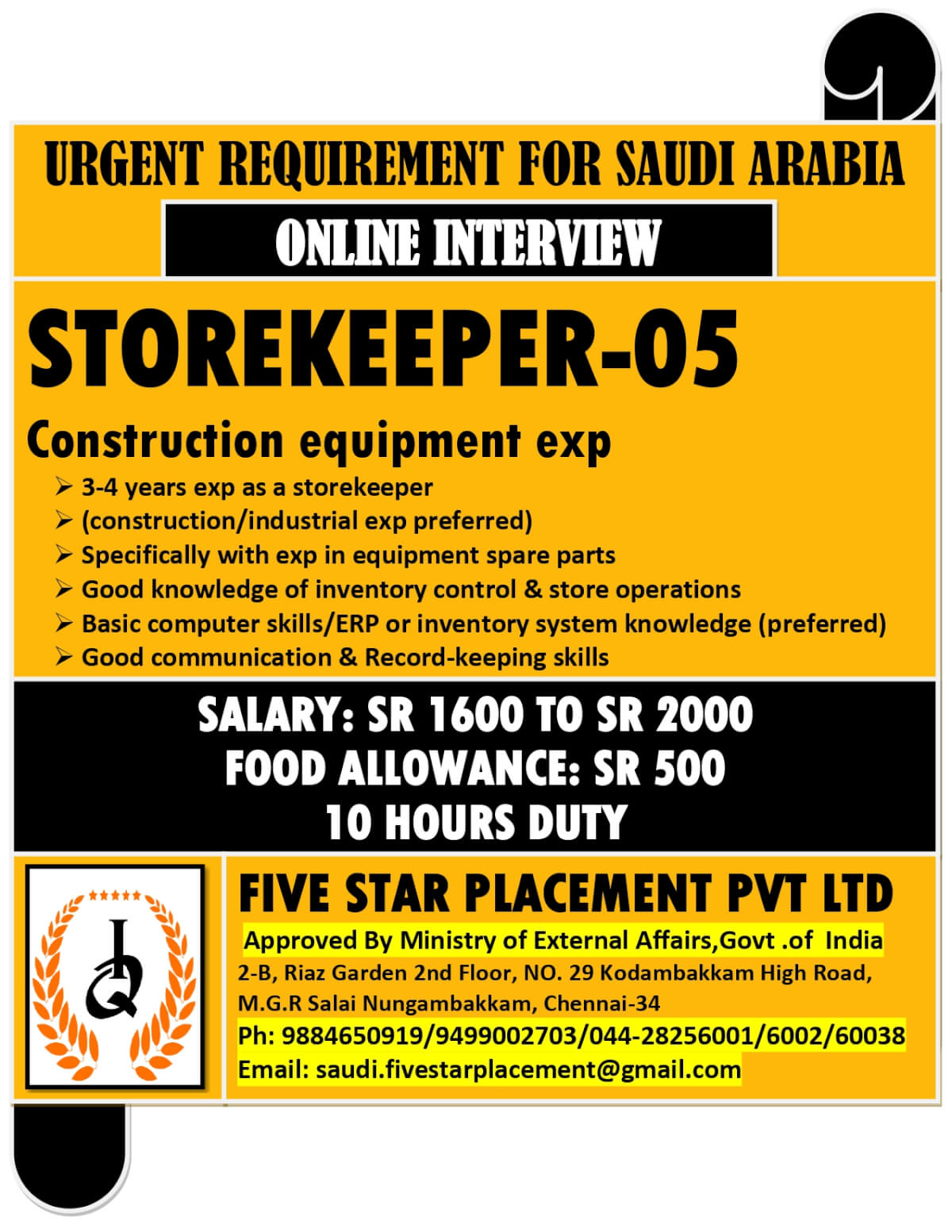 URGENT REQUIREMENT FOR SAUDI ARABIA URGENT REQUIREMENT FOR SAUDI ARABIA