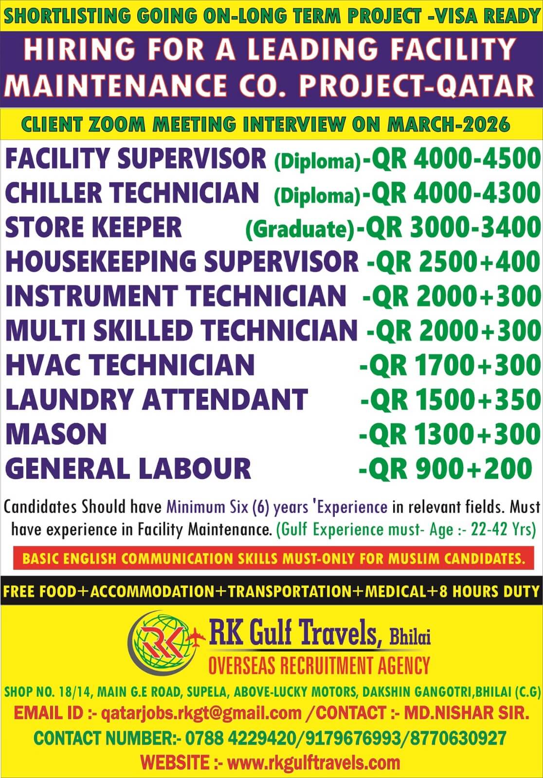 HIRING FOR A LEADING FACILITY MAINTENANCE COMPANY-QATAR HIRING FOR A LEADING FACILITY MAINTENANCE COMPANY-QATAR