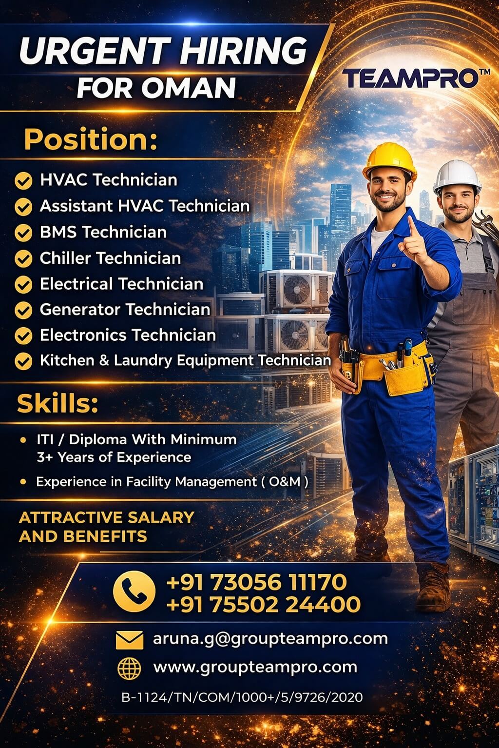 ? Urgent Hiring for Oman  We are looking for skilled technicians for multiple roles: