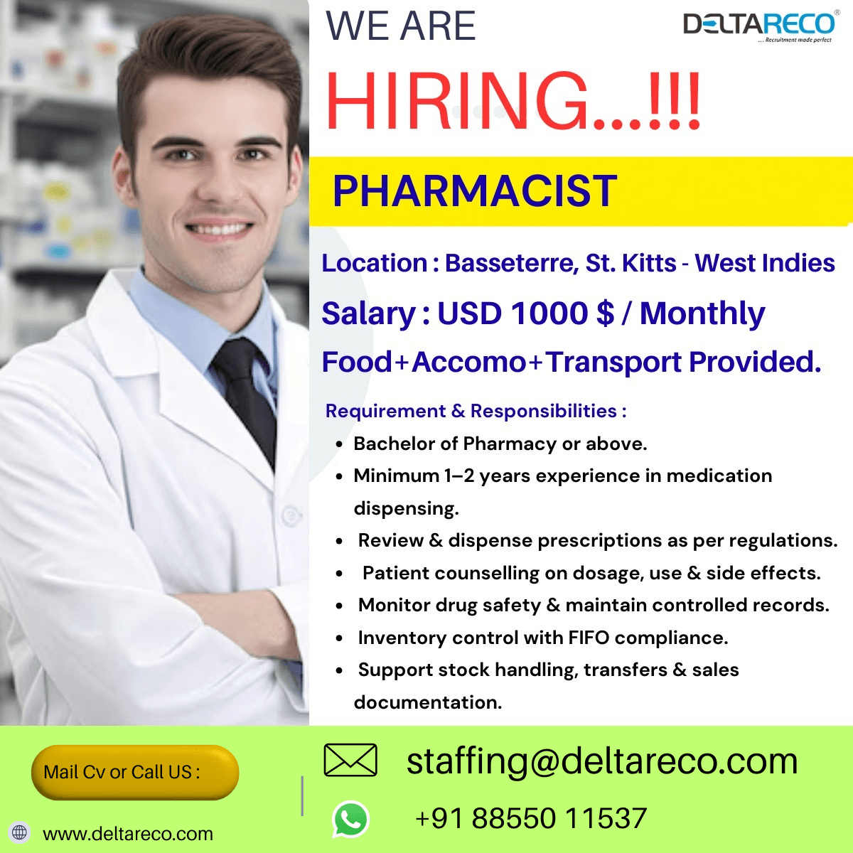 Hiring  Pharmacist for  West indies