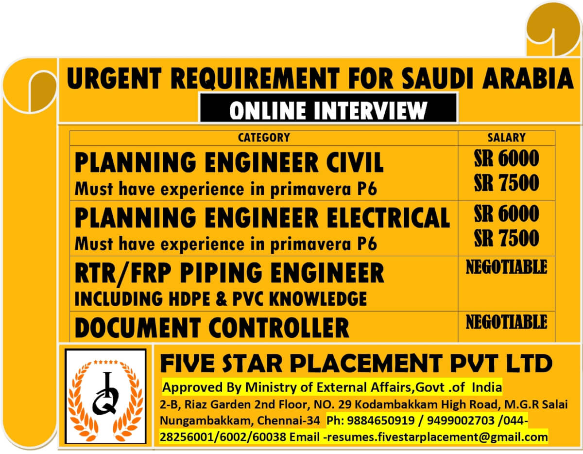 URGENT REQUIREMENT FOR SAUDI ARABIA