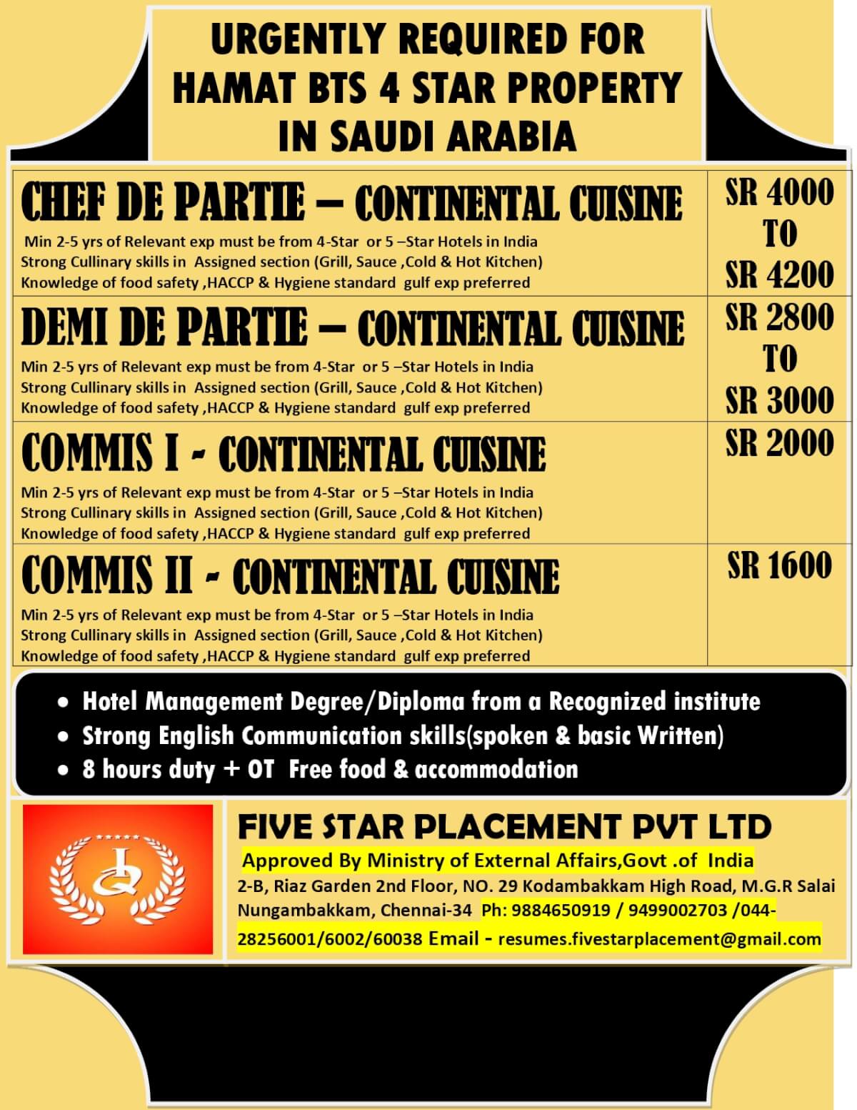 URGENT REQUIREMENT FOR SAUDI ARABIA