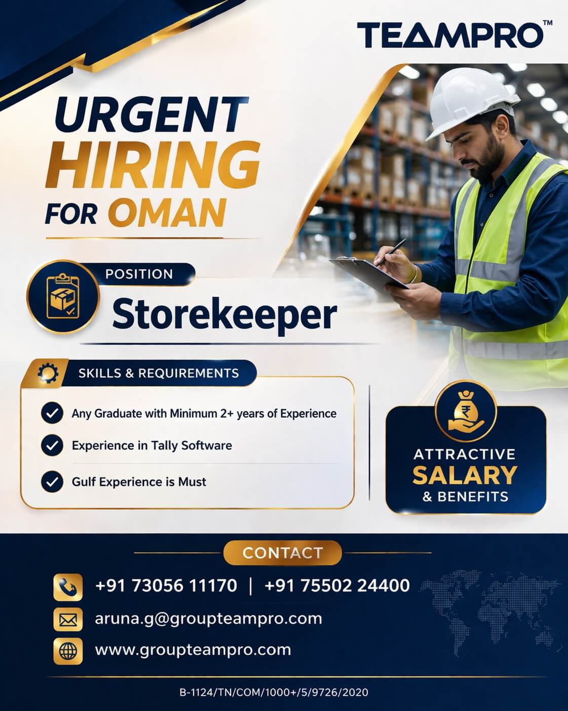 ? Urgent Hiring – Storekeeper | Oman  We are looking for an experienced Storekeeper for a reputed organization in Oman.
