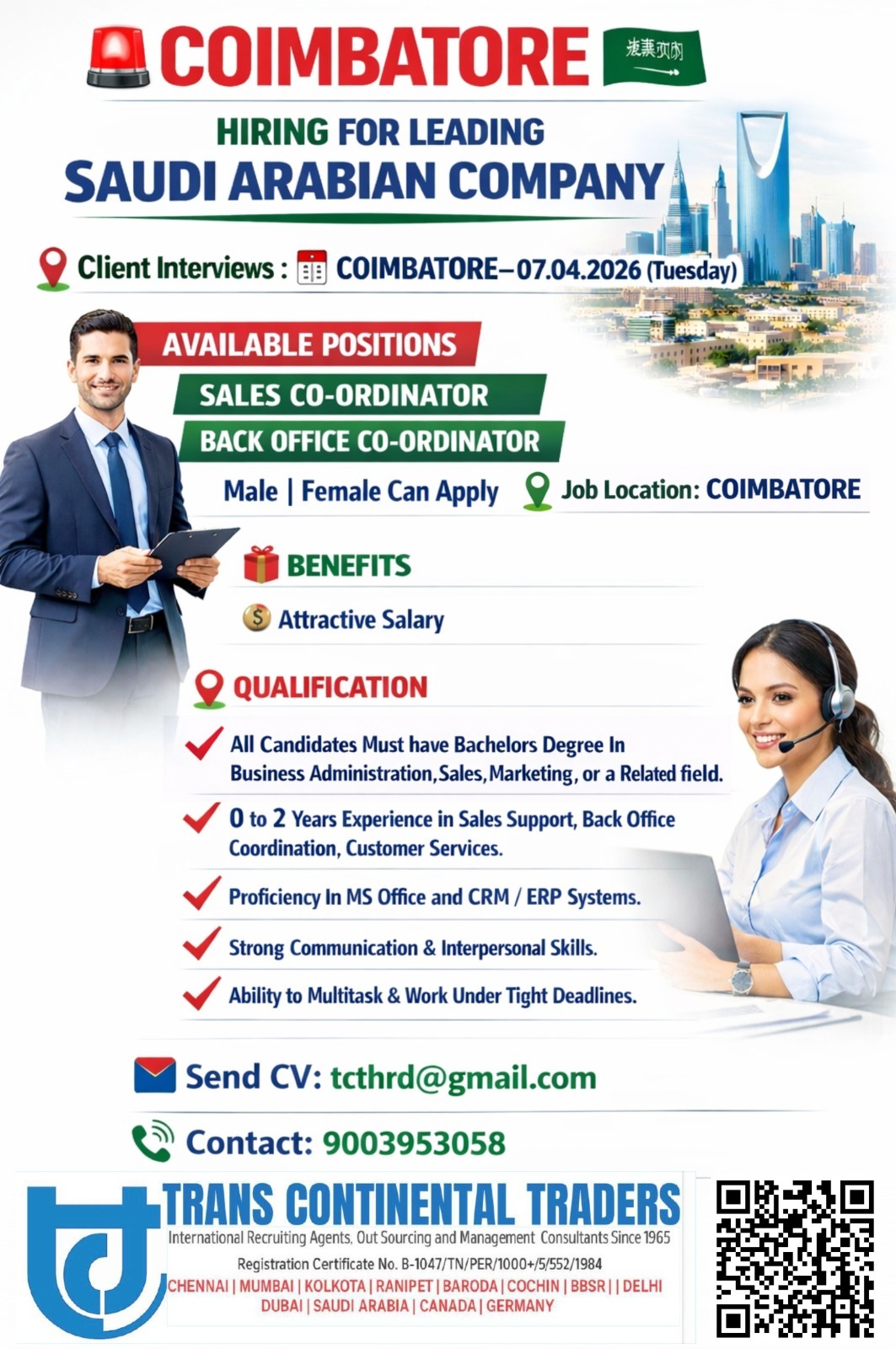 HIRING FOR LEADING SAUDI ARABIAN COMPANY-COIMBATORE LOCATION
