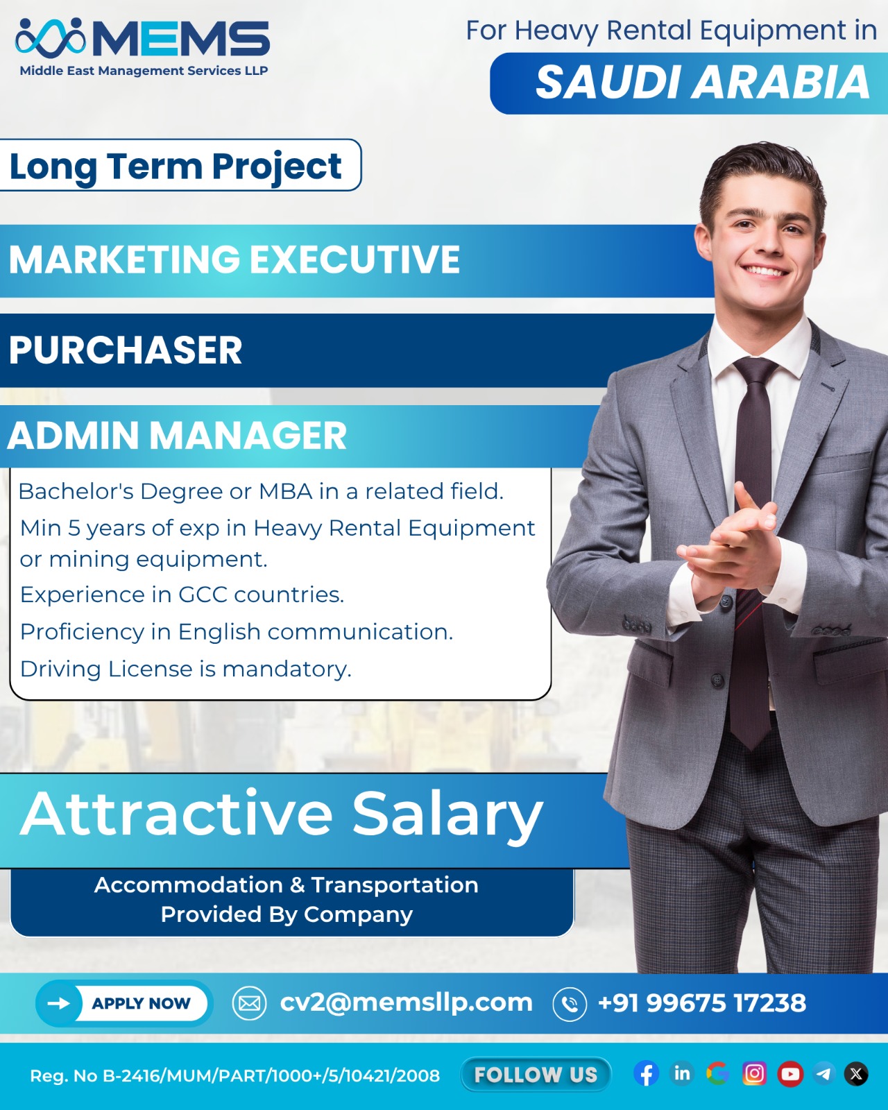 We are hiring for Heavy Rental Equipment in Saudi Arabia