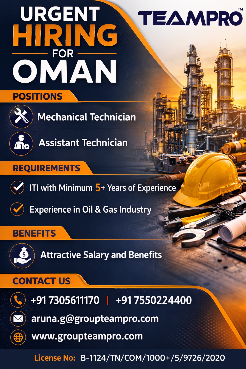 ? Urgent Hiring – Oman  We are hiring for the following positions in the Oil & Gas sector: