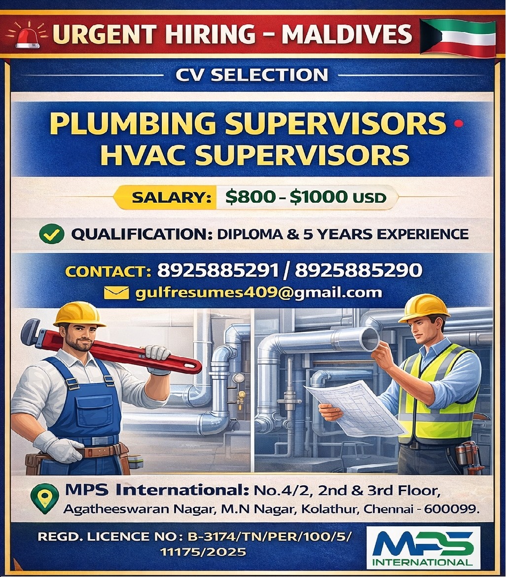 URGENT HIRING – MALDIVES  CV SELECTION