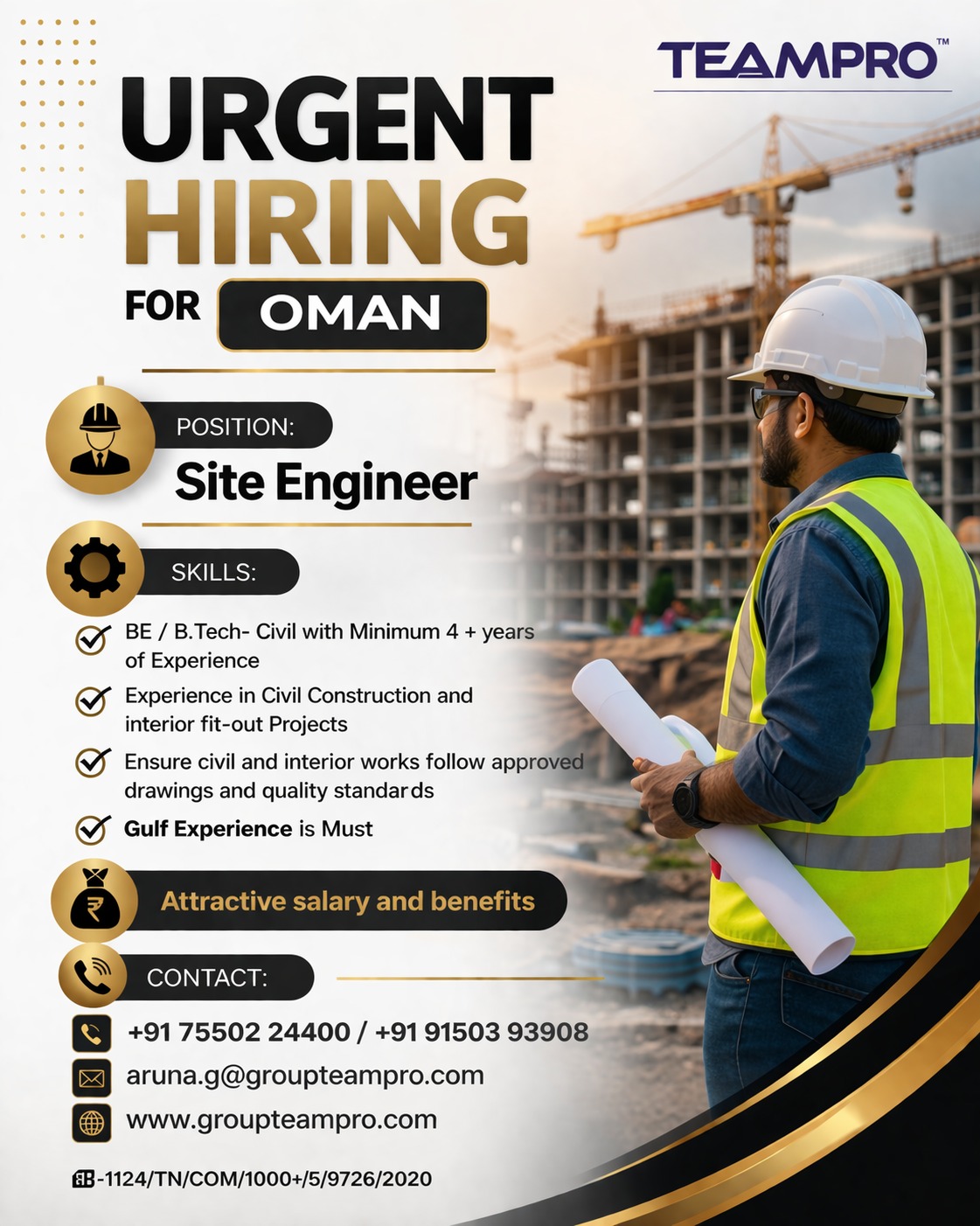 ? Urgent Hiring – Site Engineer | Oman  We are hiring an experienced Site Engineer for civil construction projects in Oman.