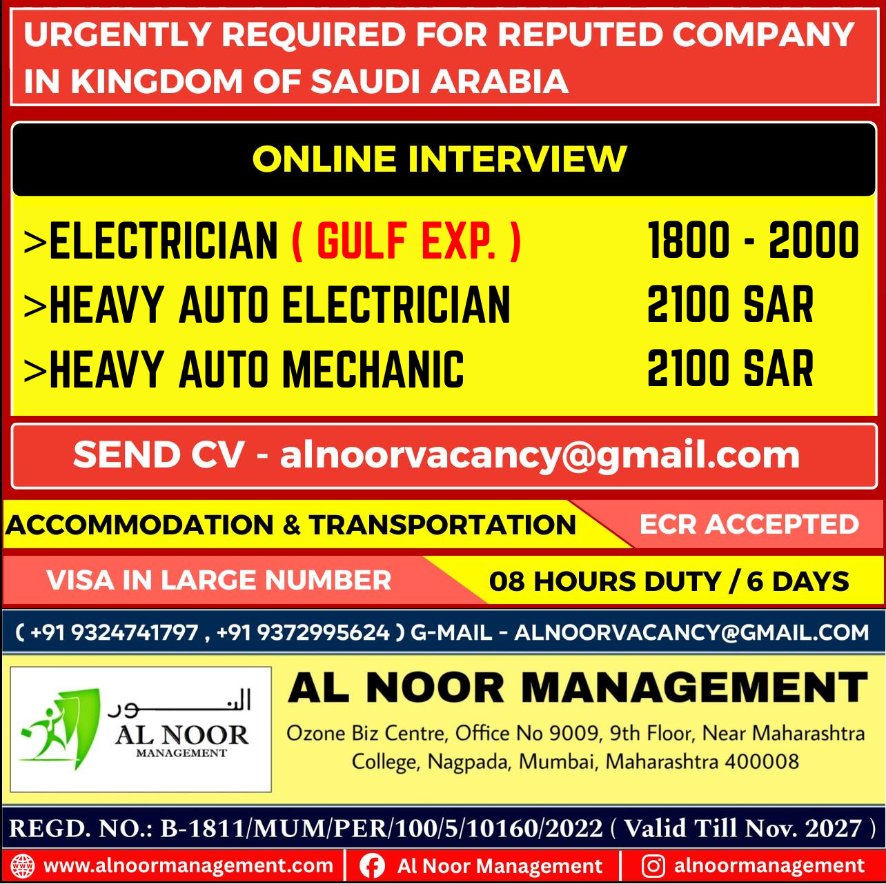 URGENTLY REQUIRED FOR REPUTED COMPANY IN KINGDOM OF SAUDI ARABIA