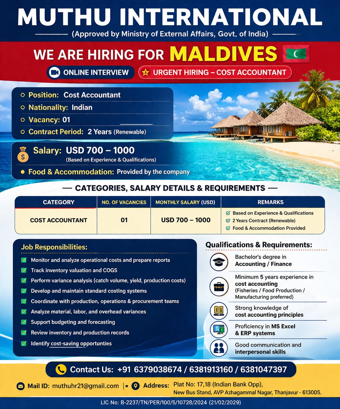 WANTED FOR MALDIVES