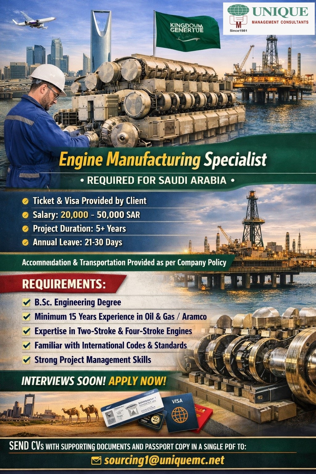 Hiring now urgently Engine Manufacturing Specialist for Saudi Arabia