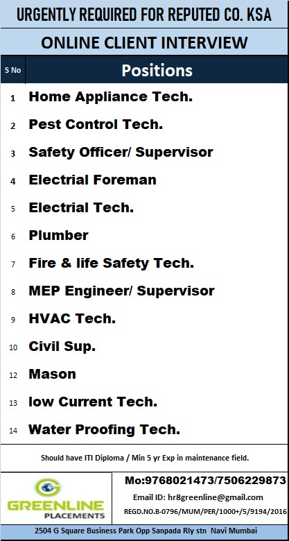 URGENTLY REQUIRED FOR PAPER FACTORY KSA