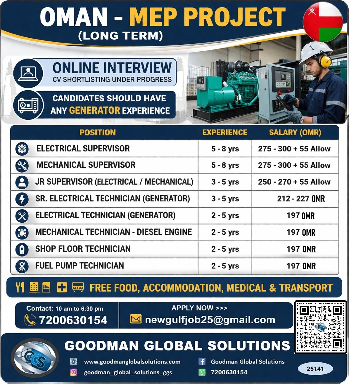 OMAN-MEP PROJECT - LONG TERM  ONLINE  INTERVIEW - CV SHORTLISTING IN CHENNAI