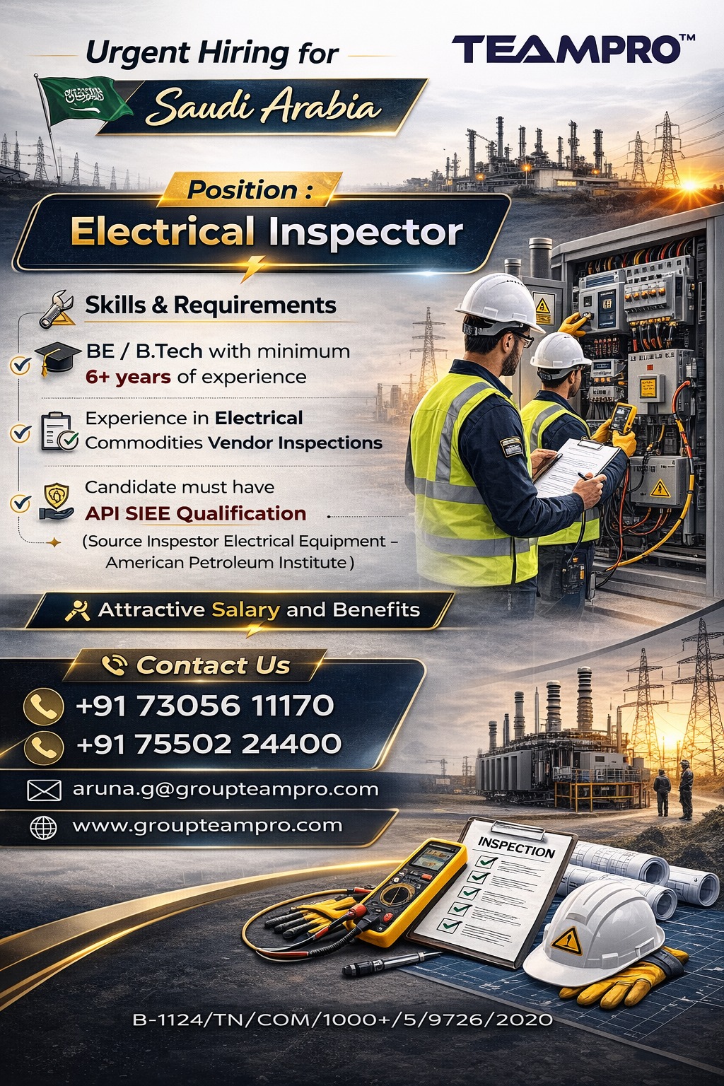 ? **Urgent Hiring – Electrical Inspector | Saudi Arabia**