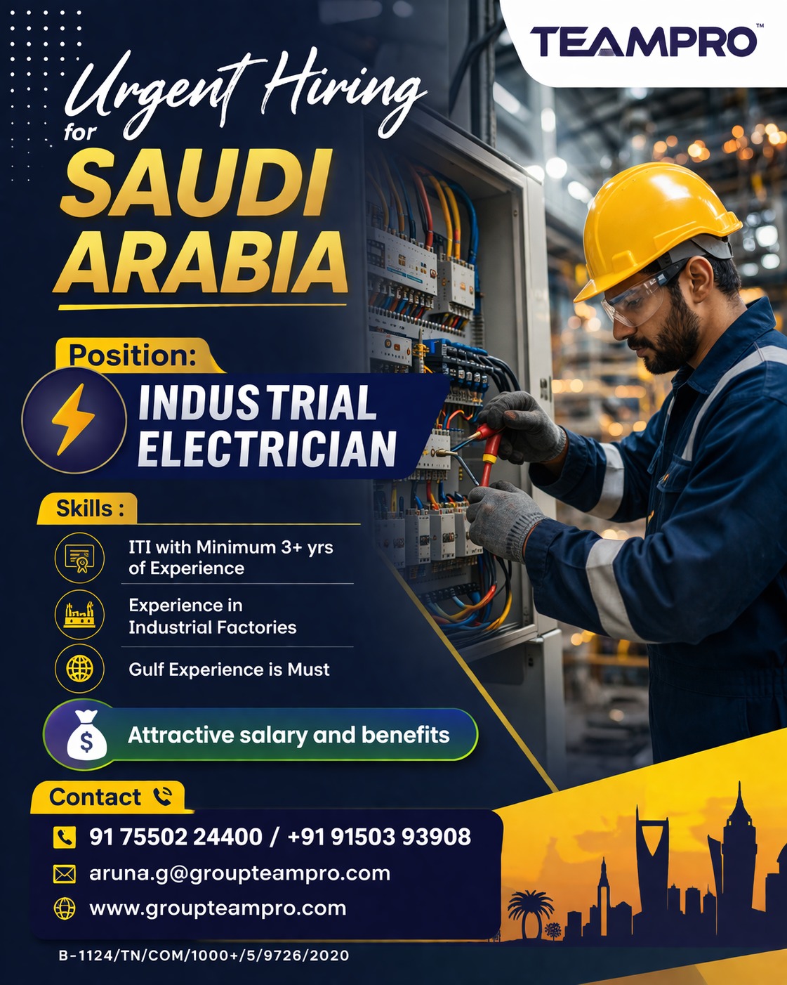 ? Urgent Hiring – Industrial Electrician | Saudi Arabia