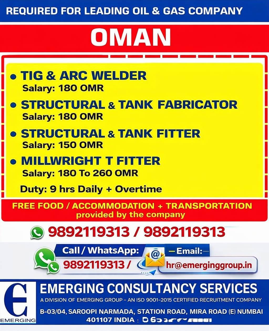 URGENT REQUIRED FOR OMAN - INDUSTRIAL COMPANY