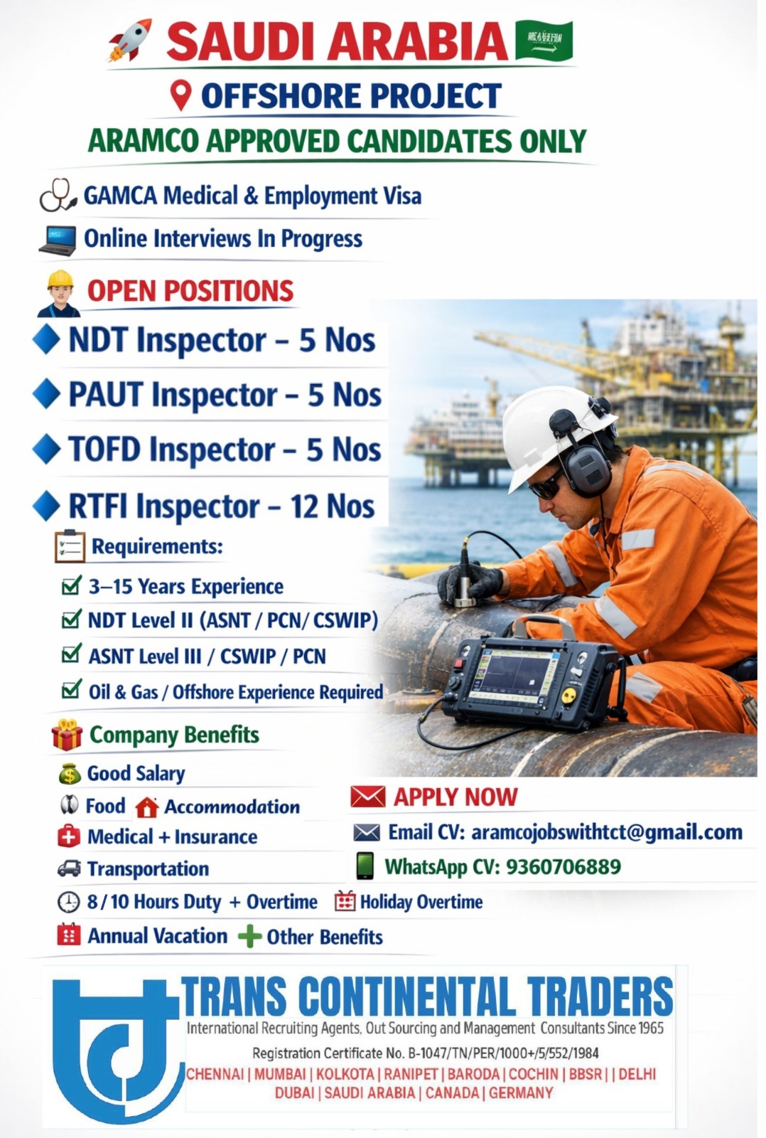 HIRING FOR ARAMCO PROJECT-SAUDI ARABIA