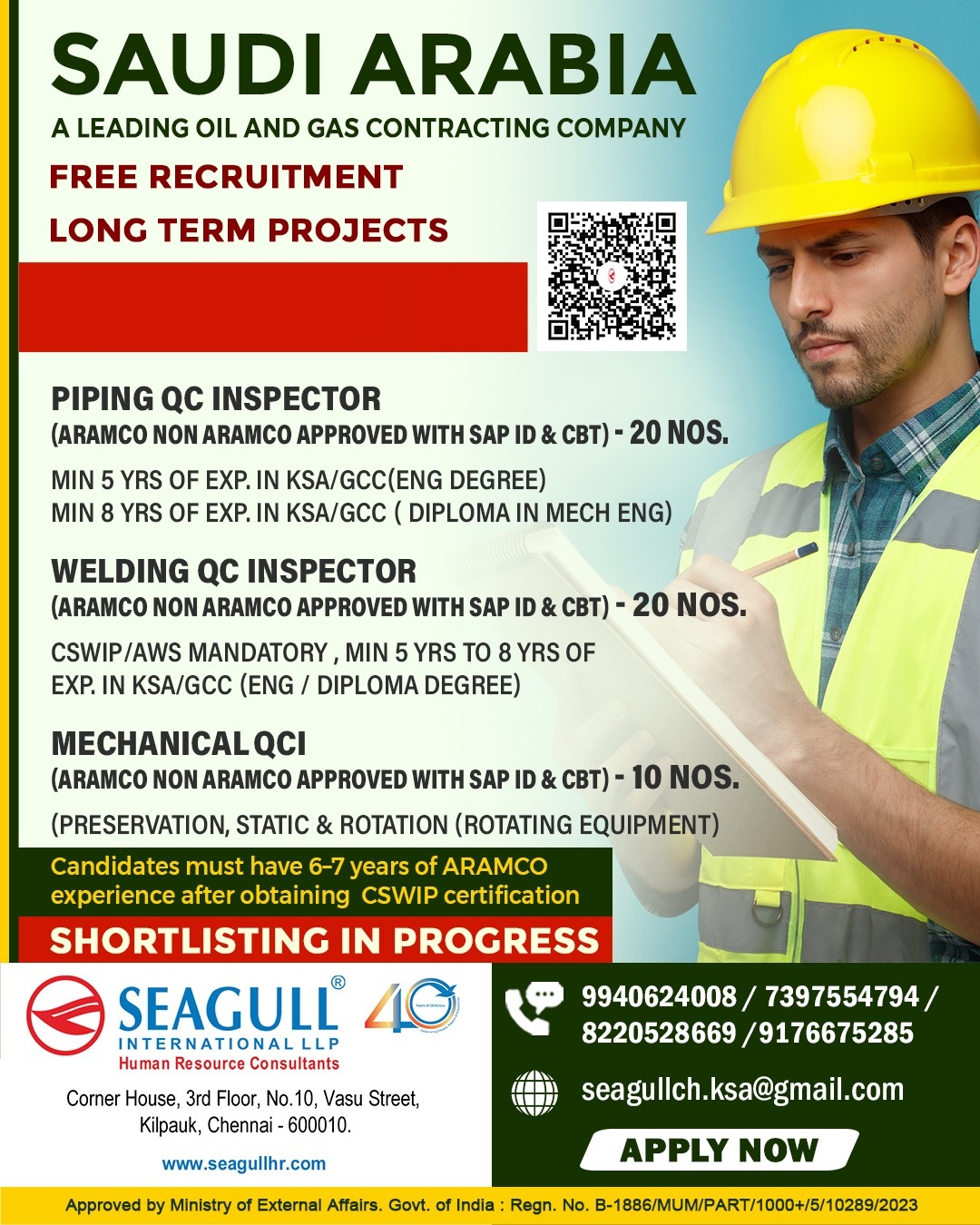FREE & VERY URGENT REQUIREMENTS FOR OIL & GAS LONG TIME PROJECT AT SAUDI ARABIA - KSA