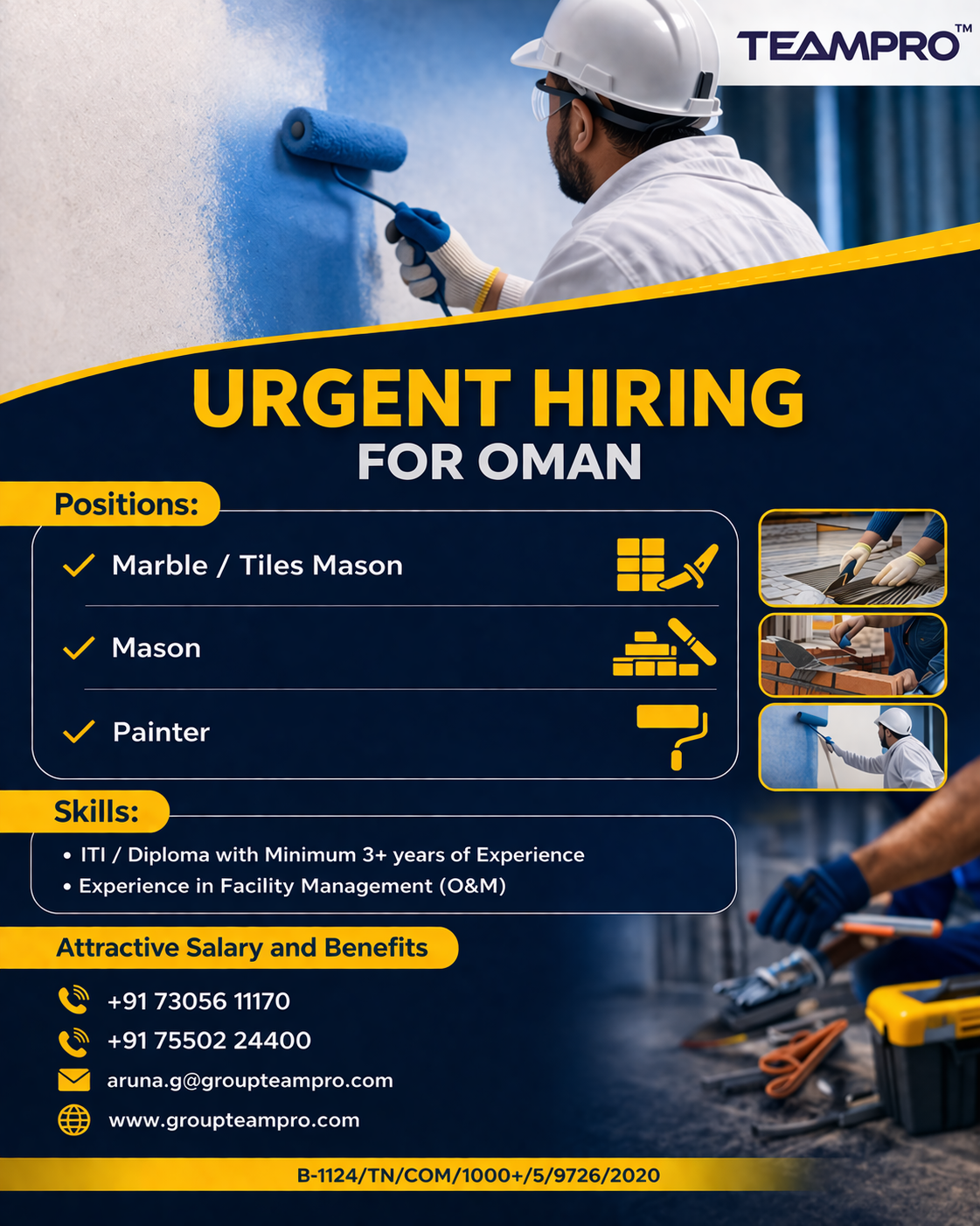 ? Urgent Hiring for Oman  We are looking for skilled professionals for a Facility Management project in Oman.