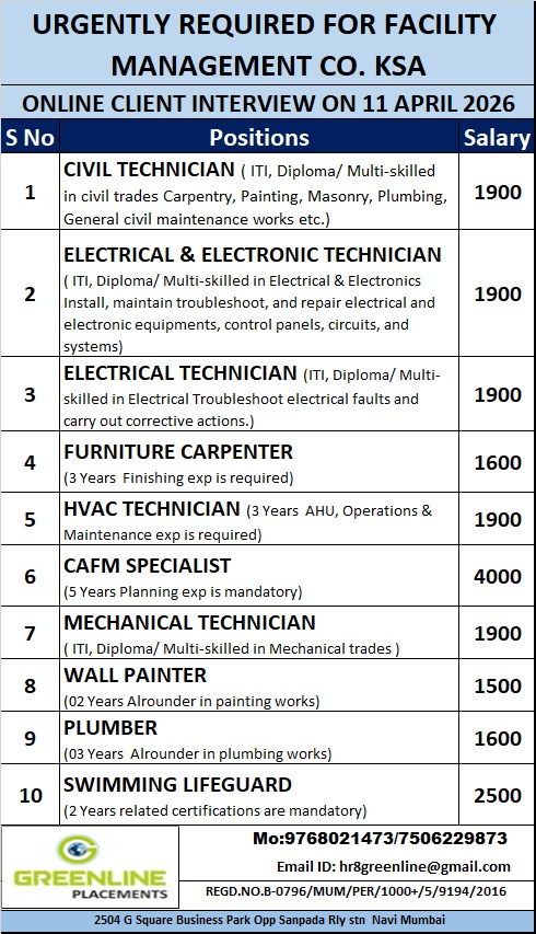 URGENTLY REQUIRED FOR FACILITY MANAGEMENT CO. KSA
