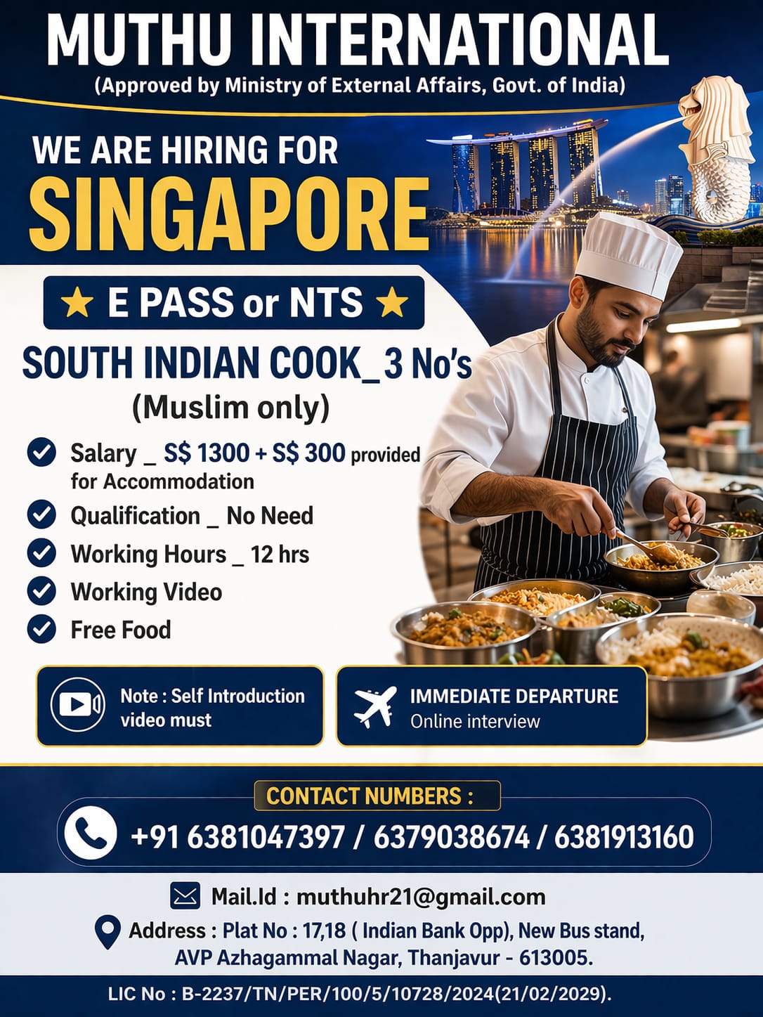 WANTED FOR SINGAPORE