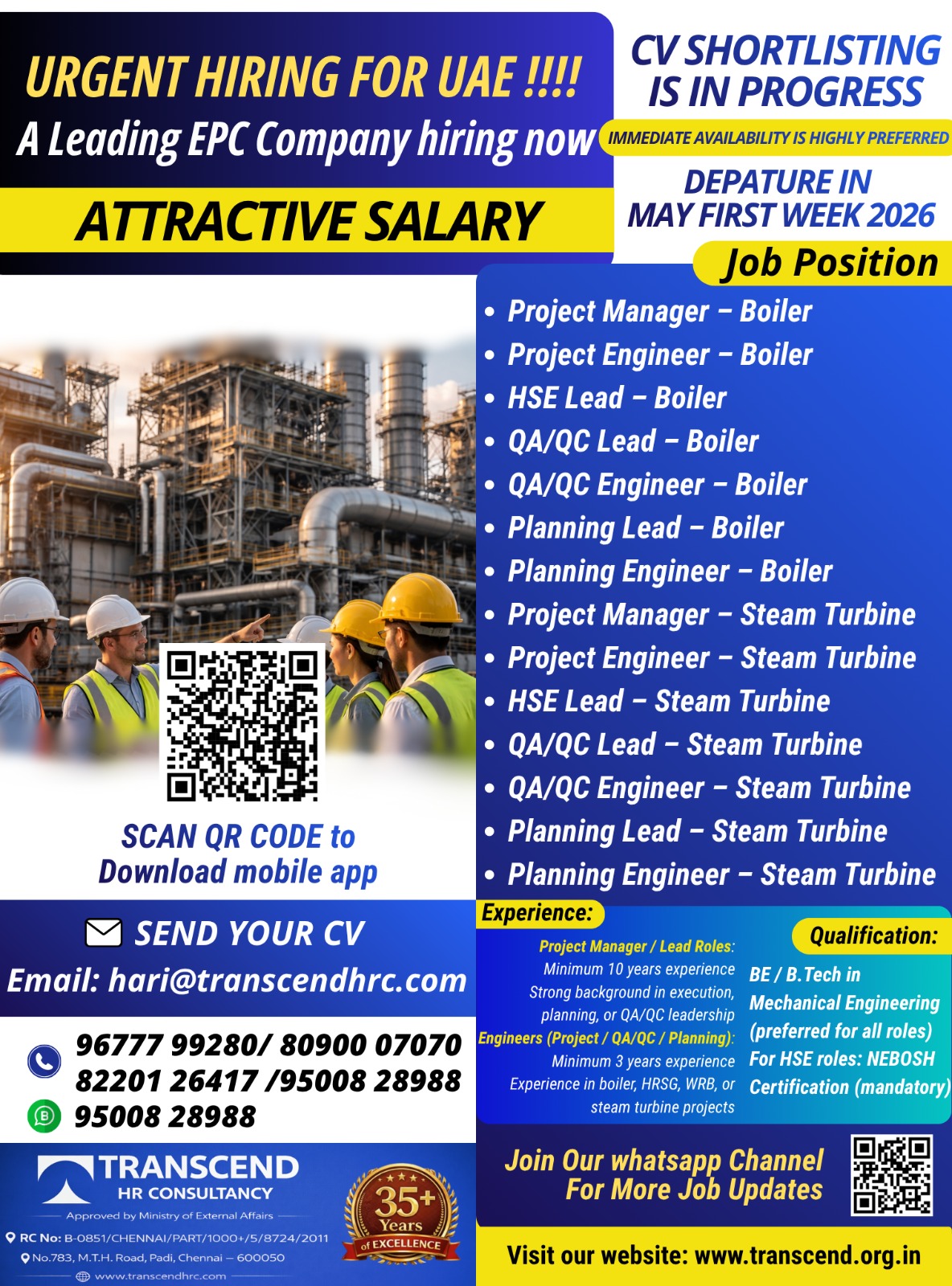 URGENT HIRING FOR UAE