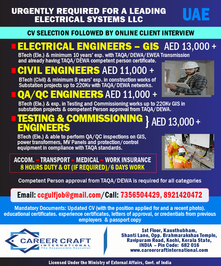 Urgent hiring for Al Fahad Electrical System, Abu Dhabi – UAE