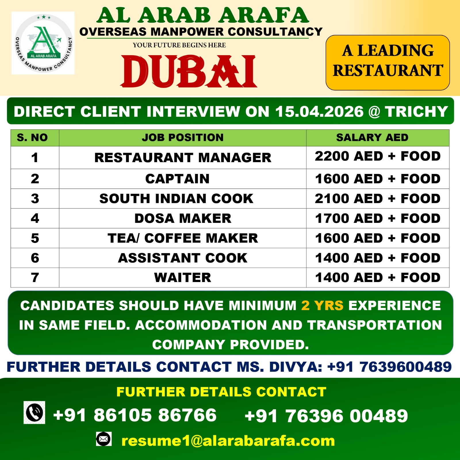 DIRECT CLIENT INTERVIEW ON 15.04.2026 @ TRICHY