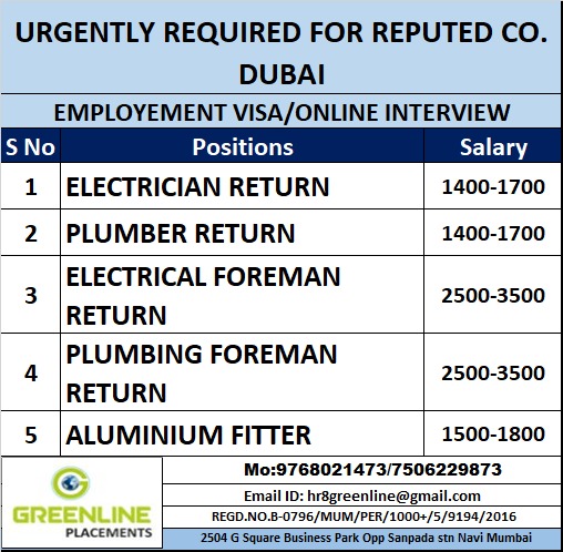 URGENTLY REQUIRED FOR REPUTED CO. DUBAI