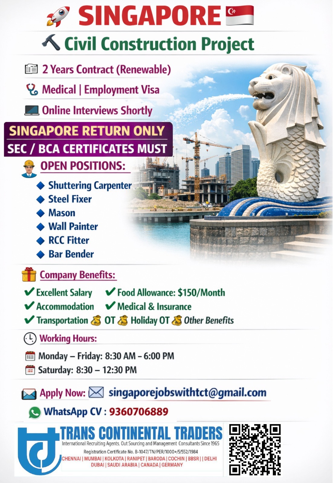 HIRING FOR SINGAPORE CIVIL CONSTRUCTION PROJECT