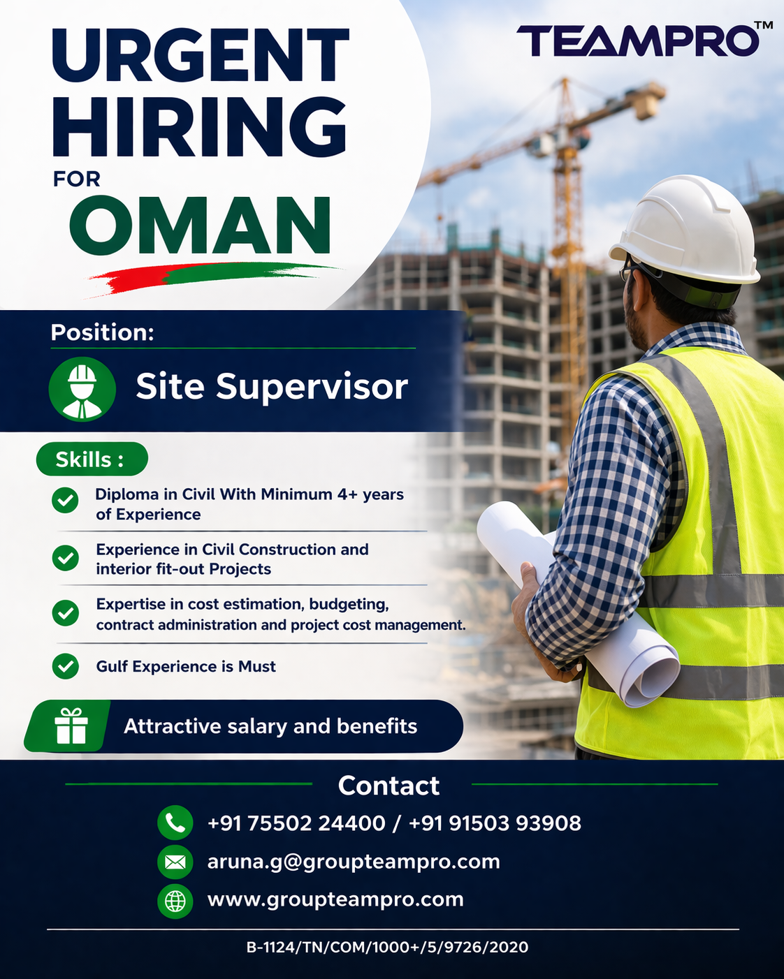 ? **Urgent Hiring – Site Supervisor | Oman**  We are looking for an experienced **Site Supervisor** for civil construction projects in **Oman**.