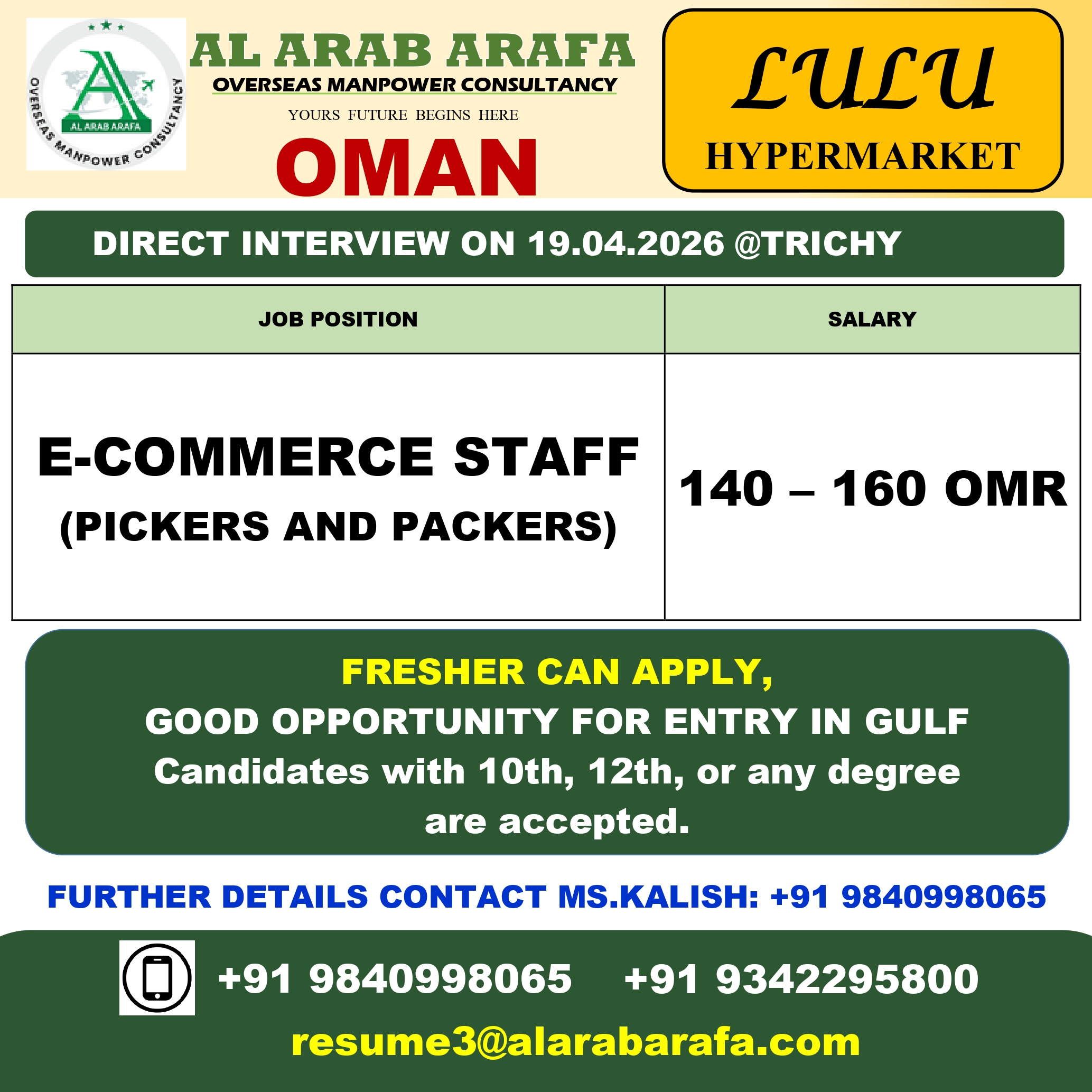 DIRECT CLIENT INTERVIEW ON 19.04.2026 @TRICHY