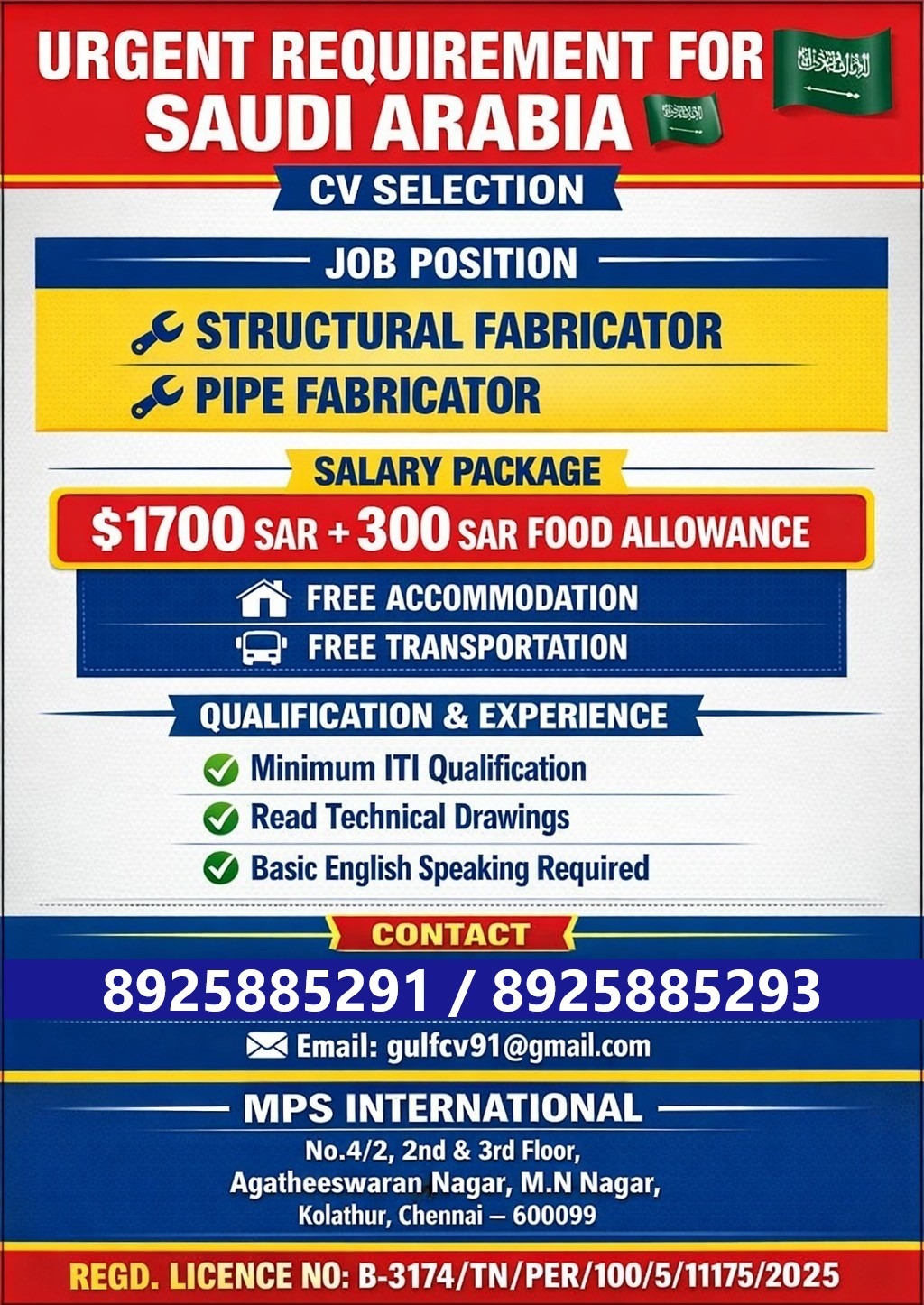 URGENT REQUIREMENT FOR SAUDI ARABIA CV SELECTION