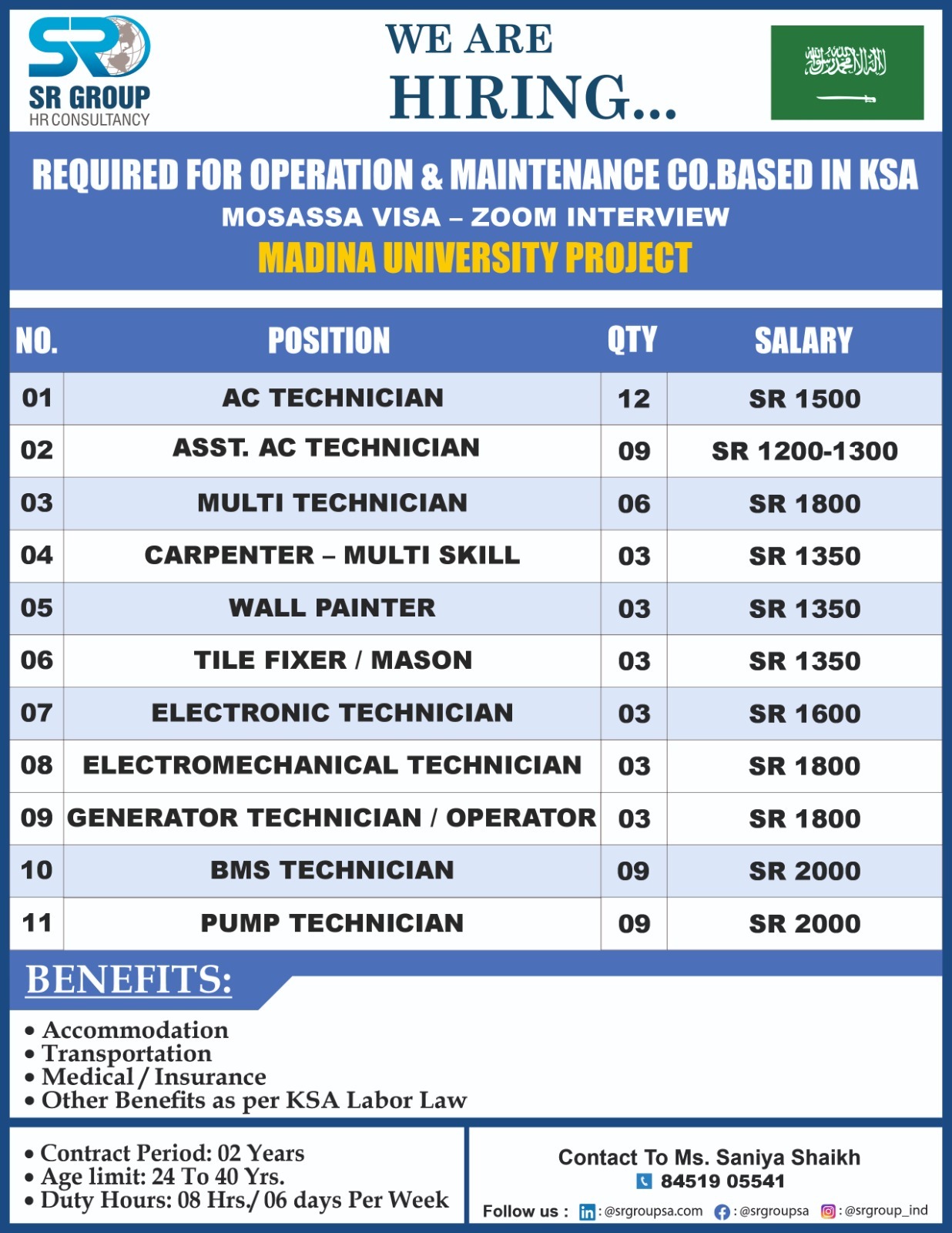 URGENT HIRING FOR SAUDI ARABIA