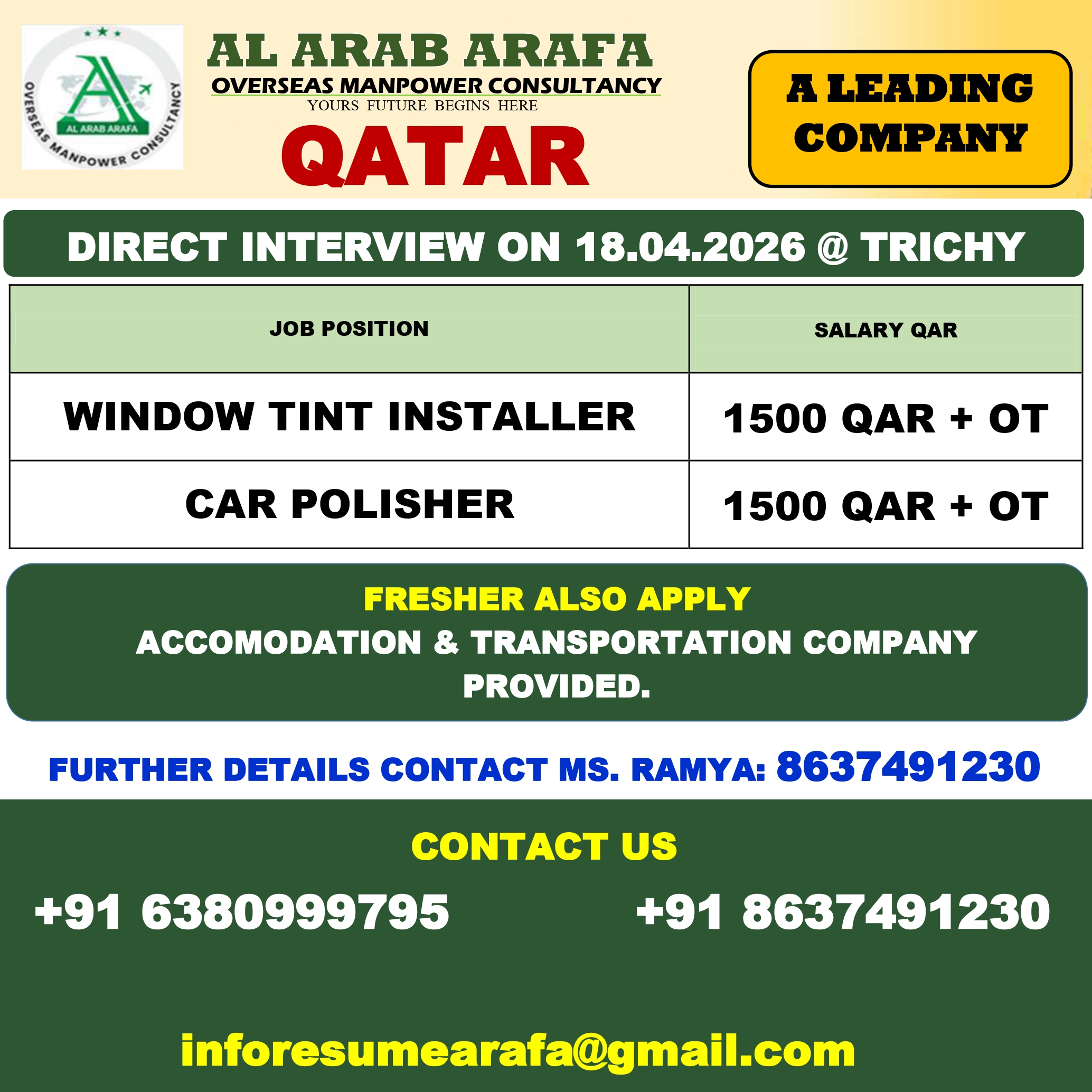 DIRECT INTERVIEW ON 18.04.2026 @ TRICHY