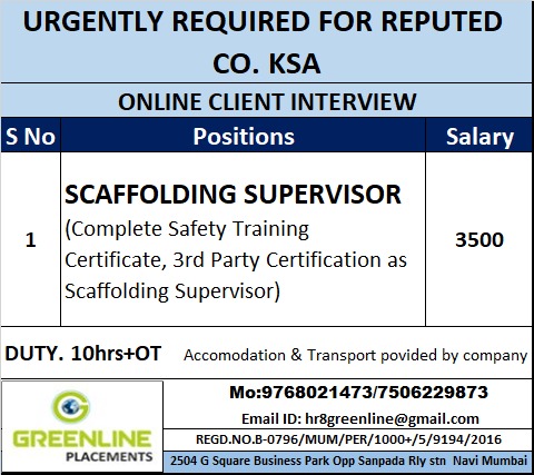 URGENTLY REQUIRED FOR REPUTED CO. KSA