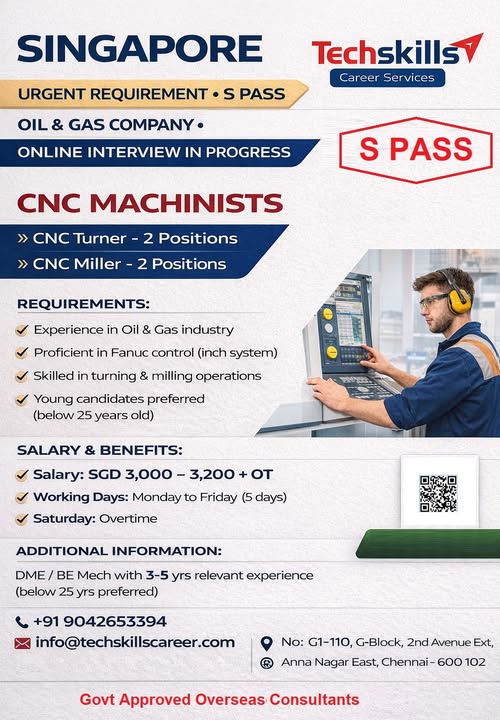 SINGAPORE-  CNC TURNER ( Oil & Gas exp)   S PASS