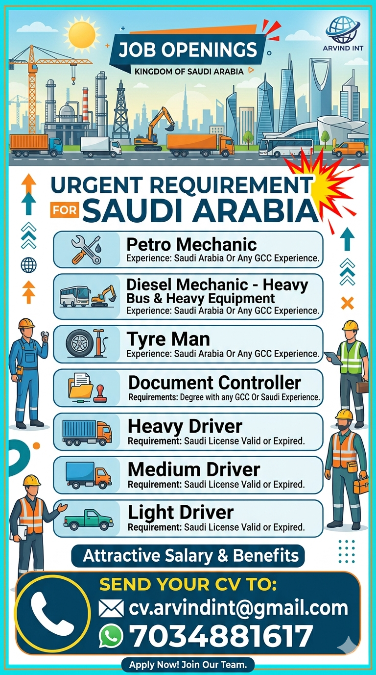 Urgent Vacancy for Saudi Arabia