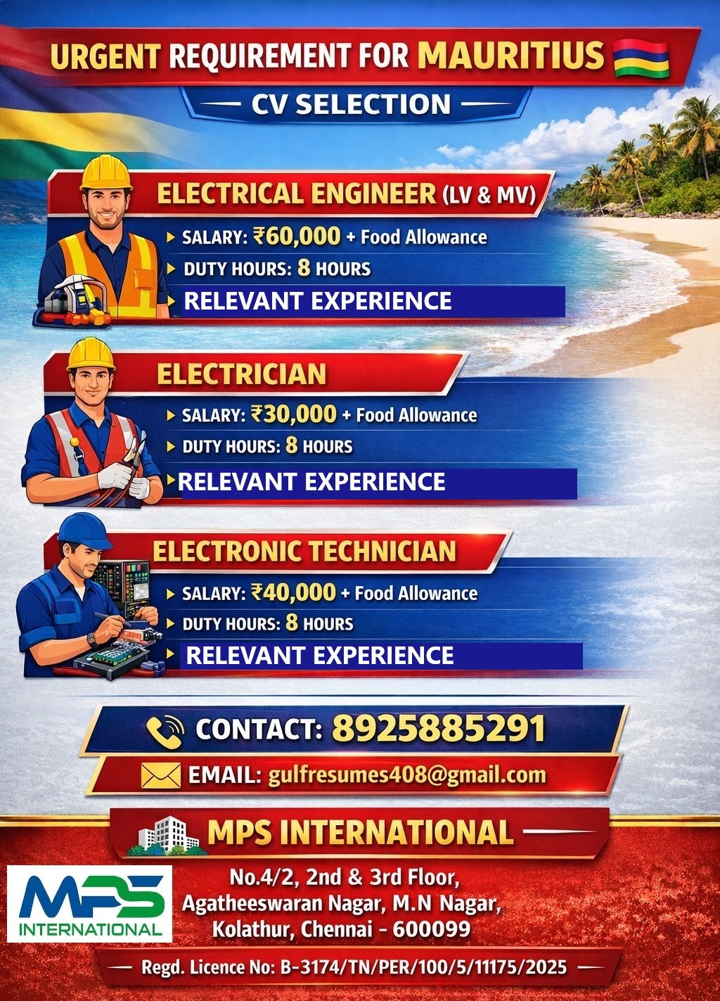 URGENT REQUIREMENT FOR MAURITIUS CV SELECTION