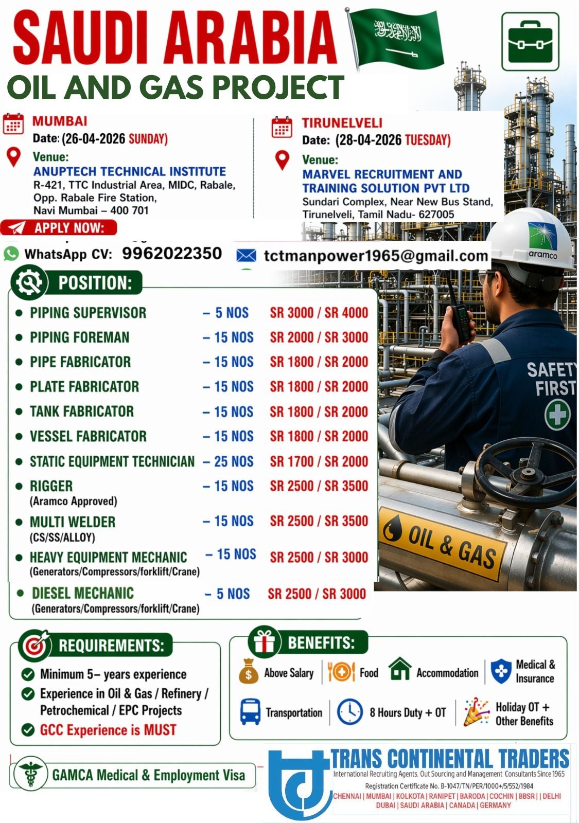HIEING FOR LEADING OIL AND GAS COMPANY-SAUDI ARABIA