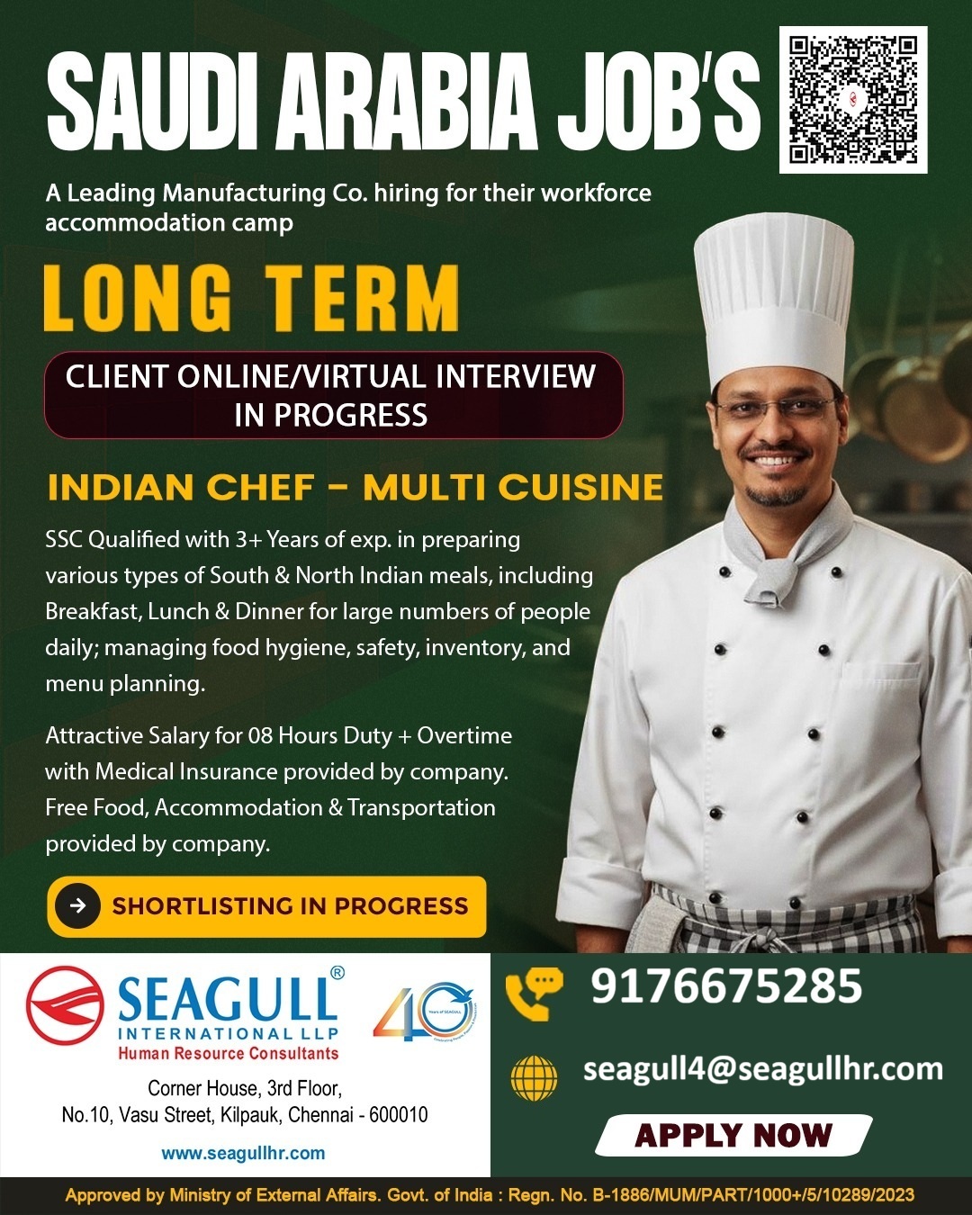 VERY URGENT REQUIREMENTS FOR MULTI SPECIAL COOK -  SOUTH INDIAN FOR SAUDI ARABIA - KSA